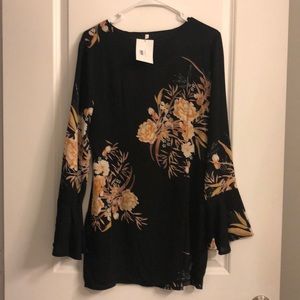 Black Floral Dress + bell sleeves. Fits like a SM
